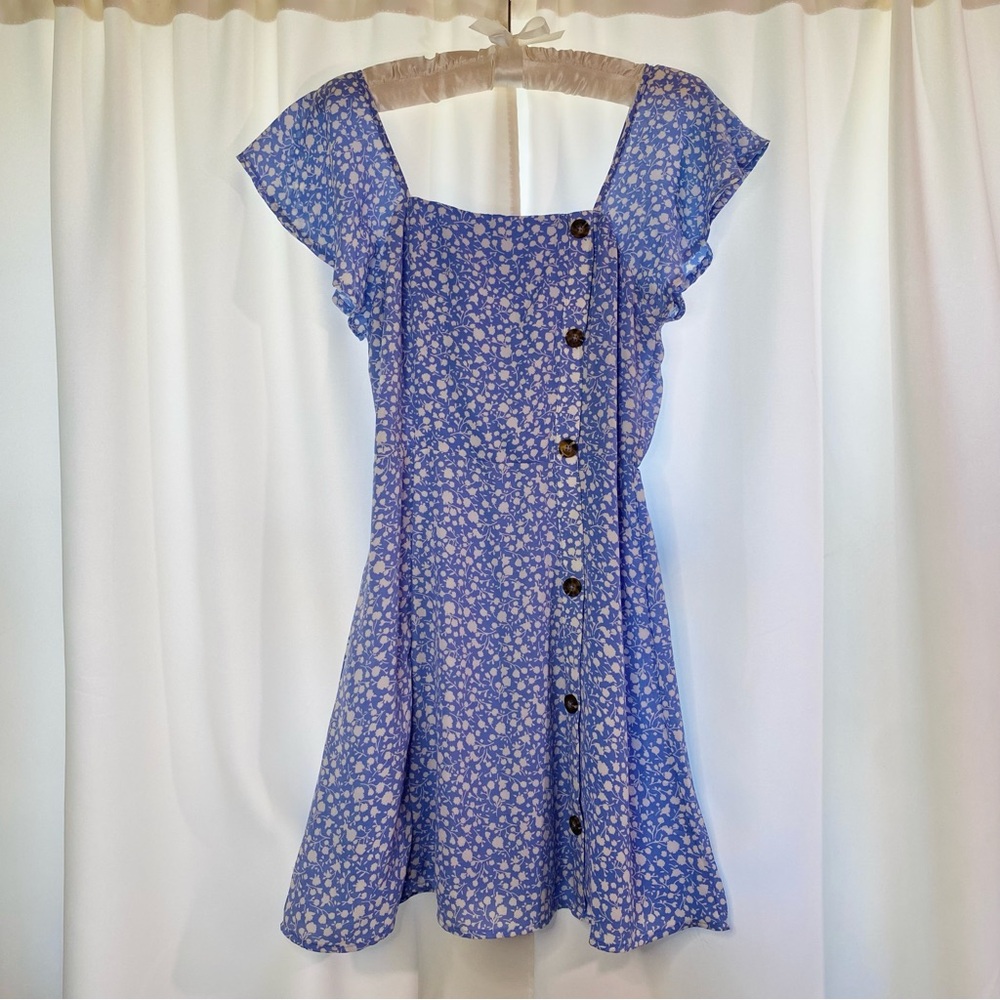 Blue Floral Dress w/ Button Detail